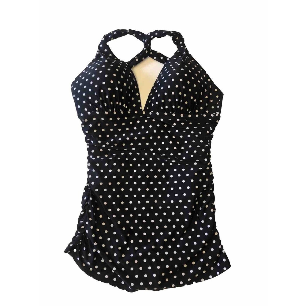 Lauren Ralph Lauren One Piece Swimsuit V Neck Black Polkadot Skirt Size Unknown